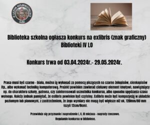 Biblioteka szkolna ogłasza konkurs na exlibris (znak graficzny) Biblioteki IV LO